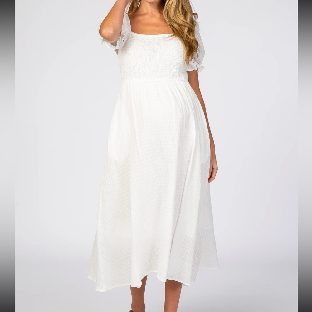 EUC White puff sleeve midi dress